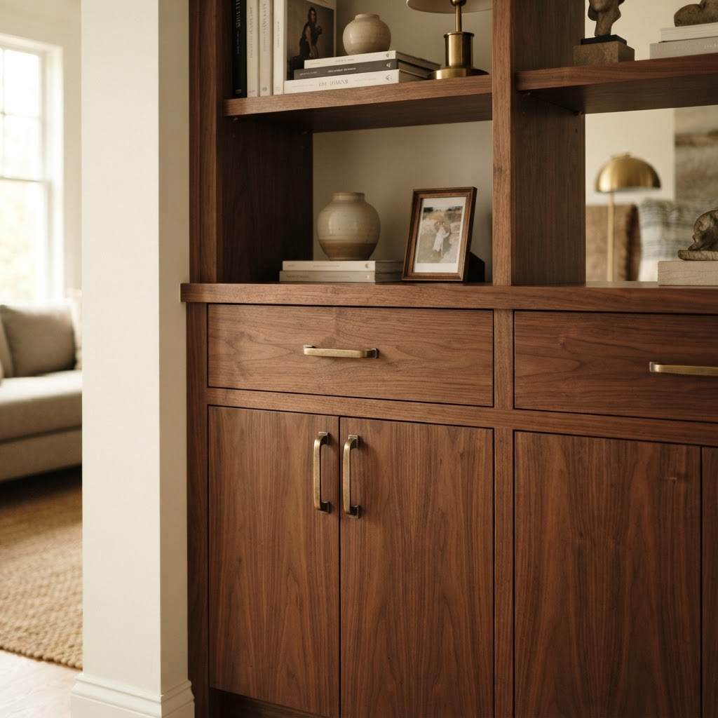 Handcrafted built-in walnut cabinetry